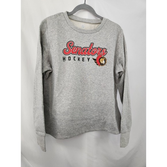 Womens Gray Ottawa Senators Script Pullover Sweatshirt Hockey NHL Spartacat Logo - Picture 2 of 10